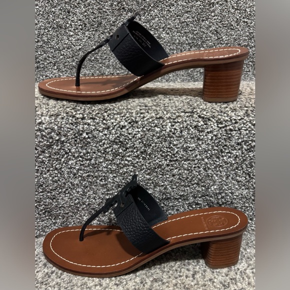 NEW Tory Burch Moore Black Leather Heeled Sandals - Picture 2 of 14